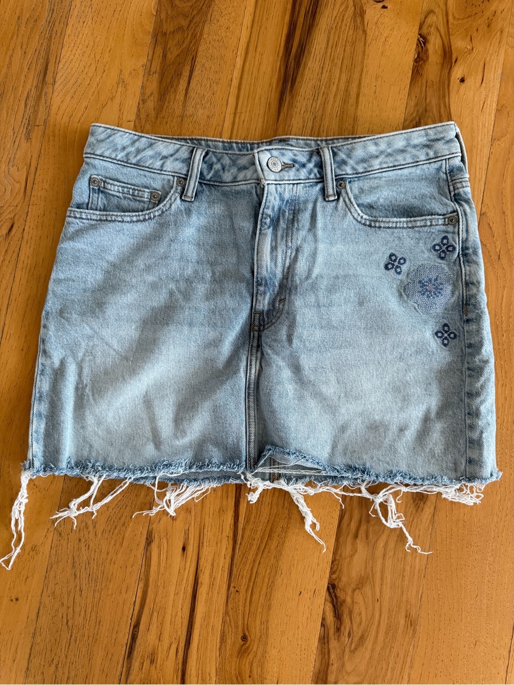 Lucky Brand Light Blue Distressed Denim Mini Skirt
